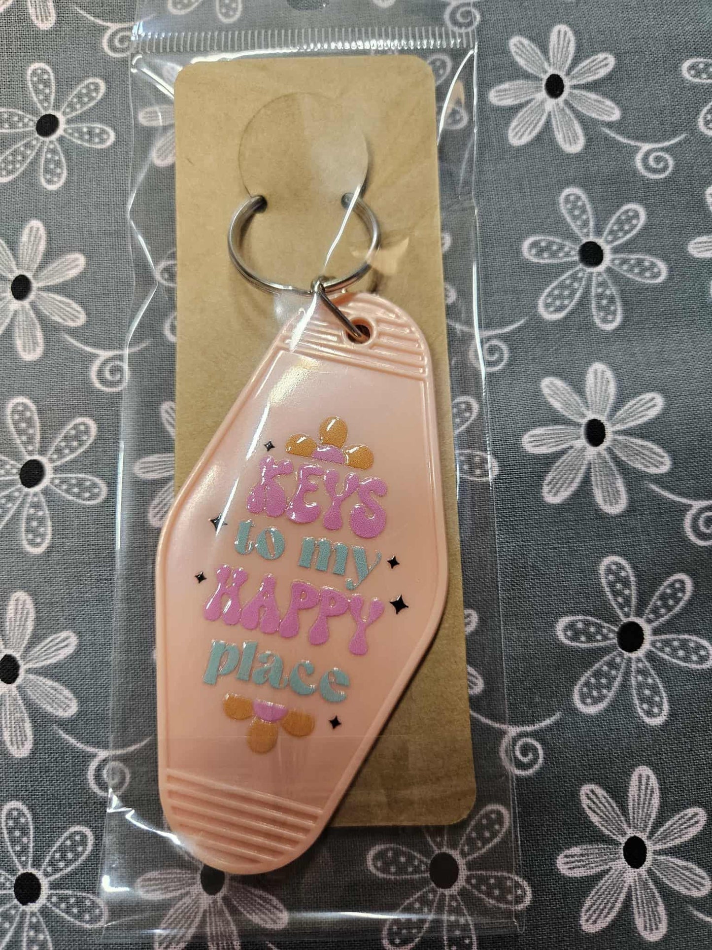 Retro Motel Keychain: Keys To My Happy Place - Joyfully Unique