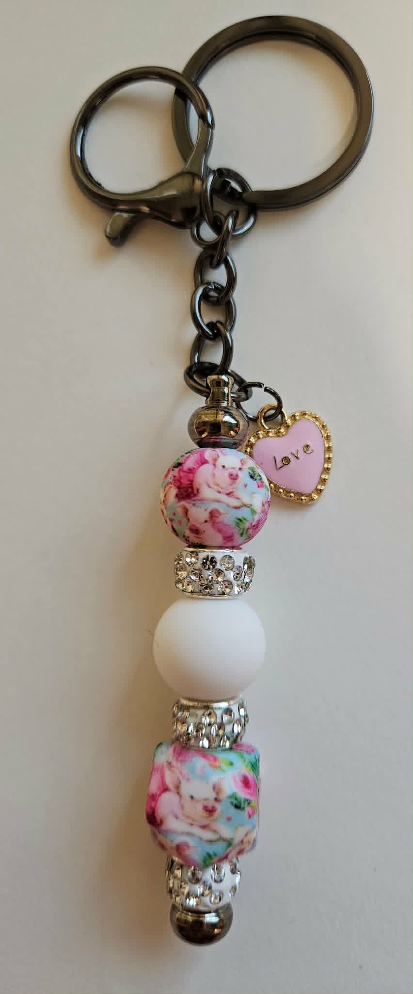 Pigs in Pink Tutus Bling Love Charm Fun Gift Keychain - Joyfully Unique Things