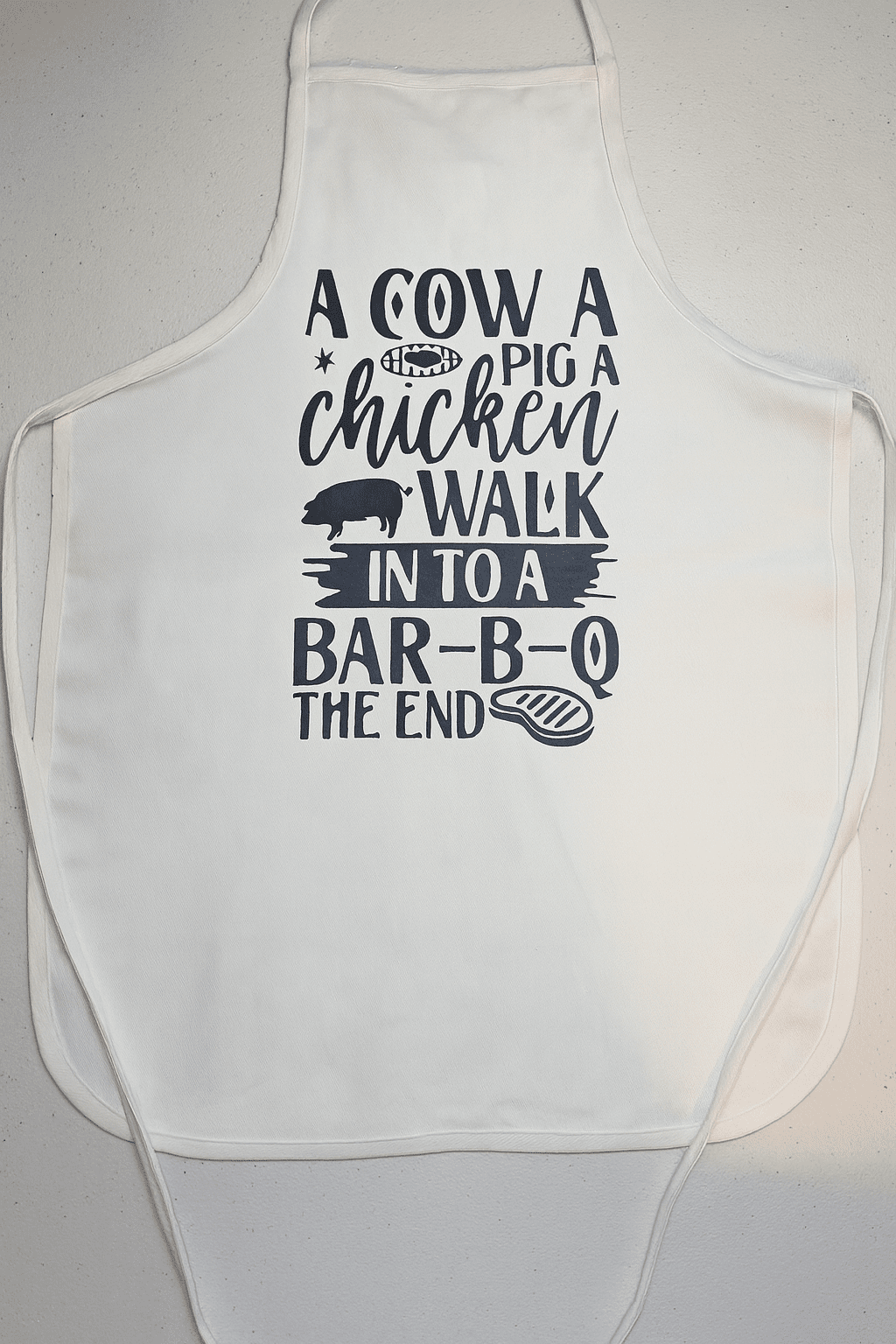 Unisex Funny Saying Apron: A Cow A Pig A Chicken Walk Into A BBQ The End - Joyfully Unique Things