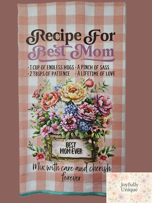 Kitchen Towel: Recipe For Best Mom Peach Checkered - Joyfully Unique