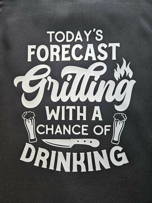 Unisex Funny Saying Apron: Todays Forecast Grilling With A Chance Of Drinking - Joyfully Unique Things