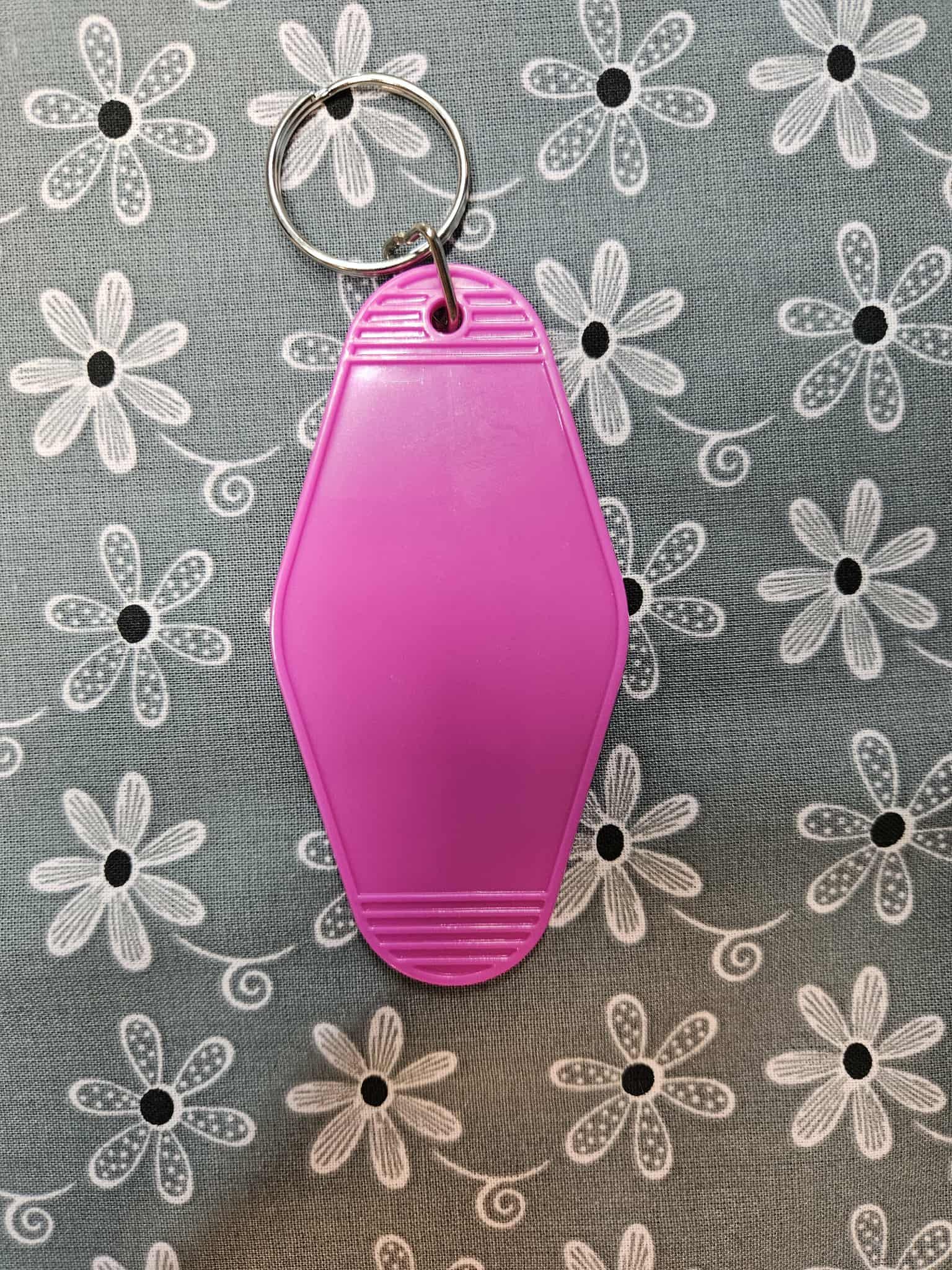 Retro Motel Keychain: Pink Acrylic 'Can I Bring My Dog' Luggage Tag - Joyfully Unique