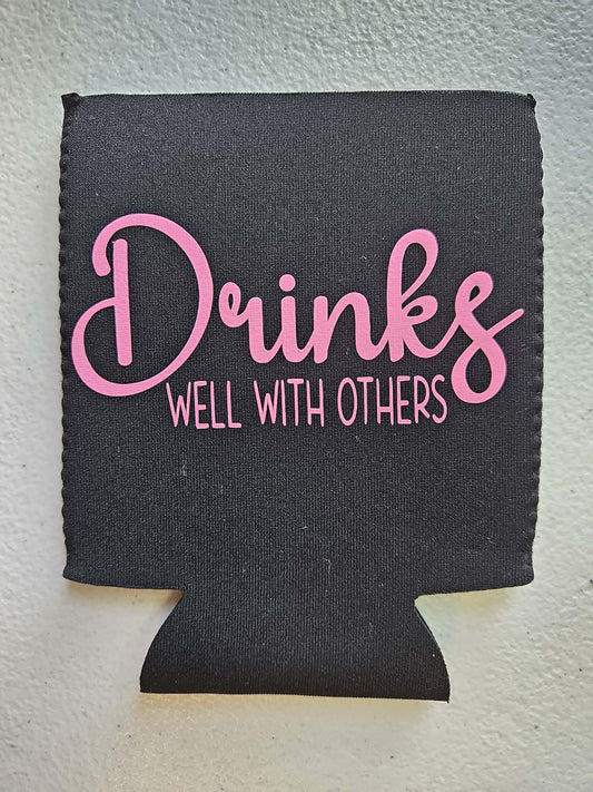 Drinks Well With Others Koozie Black & Pink - Joyfully Unique Things