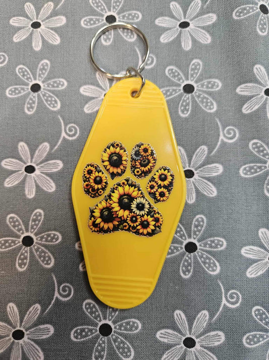 Retro Motel Keychain: Sunflower Paw Print