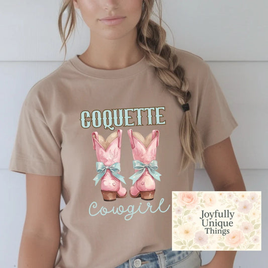 Short Sleeve T-Shirt Coquette Cowgirl Boots & Bows