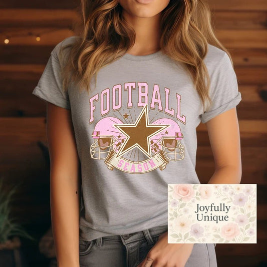 Short Sleeve T-Shirt Pink Brown Helmet Football Season - Joyfully Unique Things