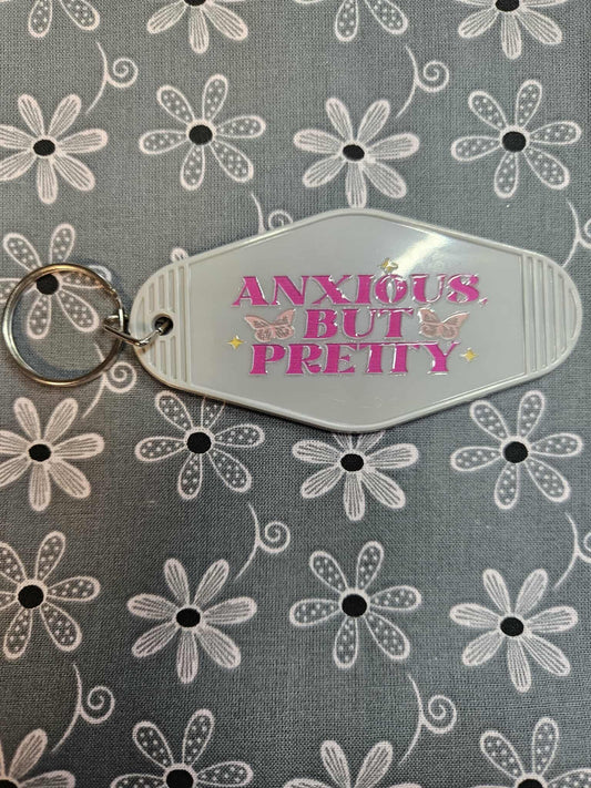 Retro Motel Keychain: Anxious But Pretty - Joyfully Unique