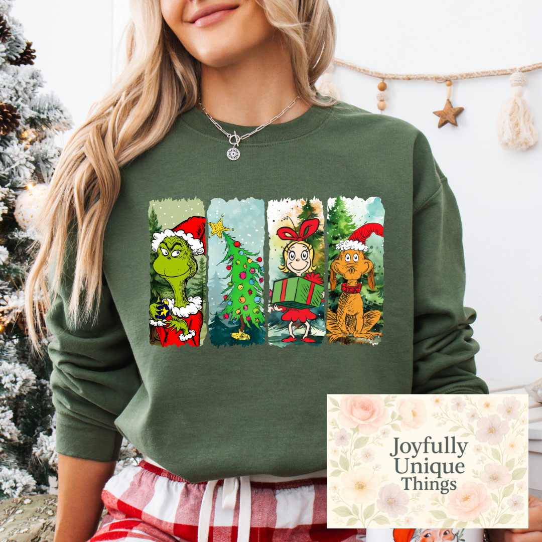 Short Sleeve T-Shirt Grinch Green Man Cindy Lou Who Max The Dog Movie Art