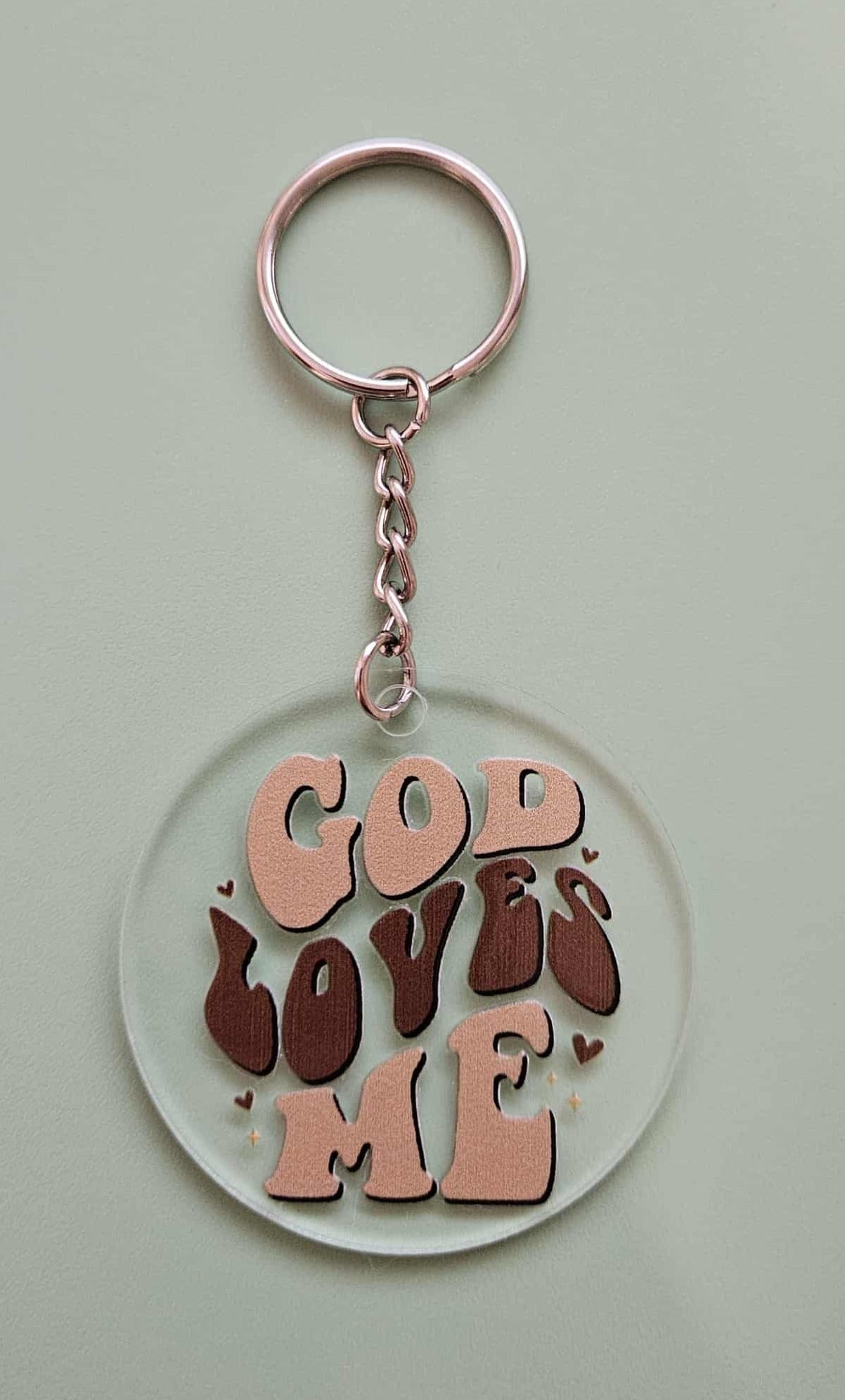 Clear Acrylic 2.5" Round Keychain With UV DTF Sticker God Loves Me - Joyfully Unique Things