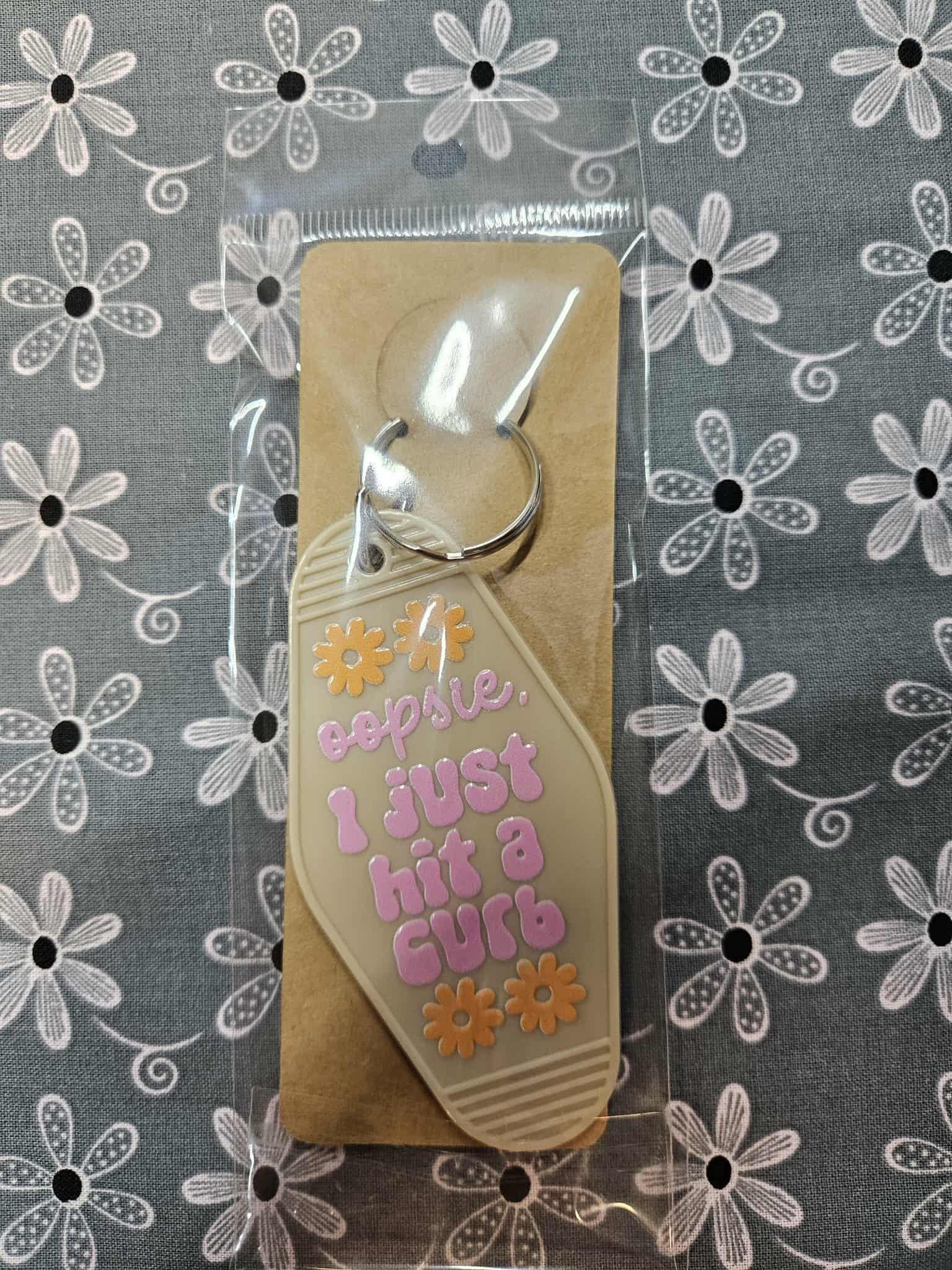 Retro Motel Keychain: Oopsie I Just Hit A Curb - Joyfully Unique