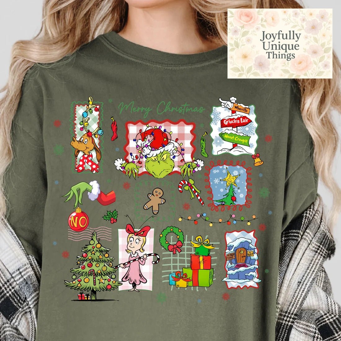 Short Sleeve T-Shirt Christmas Tree Cindy Lou Max Grinch Gman Merry Christmas Collage - Joyfully Unique Things