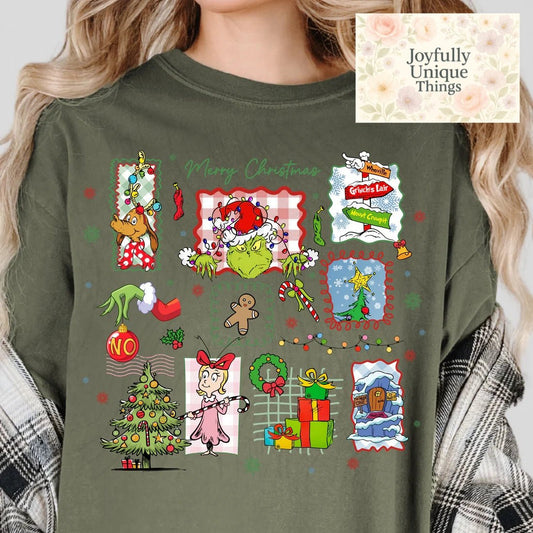 Short Sleeve T-Shirt Christmas Tree Cindy Lou Max Grinch Gman Merry Christmas Collage - Joyfully Unique Things