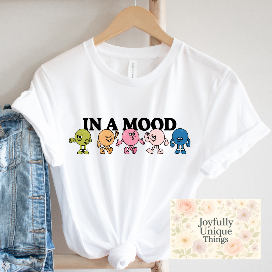Short Sleeve T-Shirt: In A Mood Faces Happy Laughing Sad Confused Mad