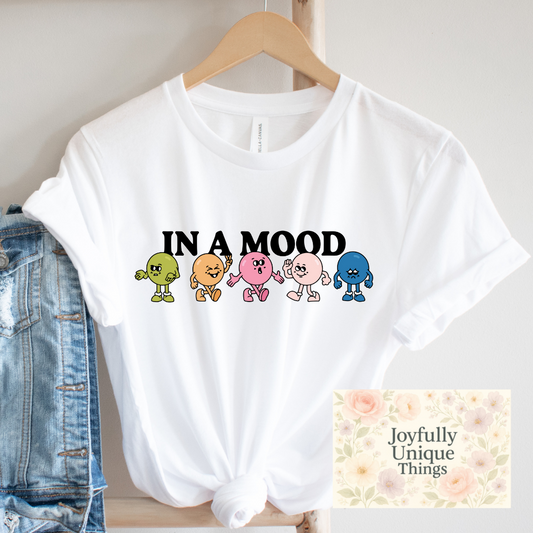 Short Sleeve T-Shirt: In A Mood Faces Happy Laughing Sad Confused Mad