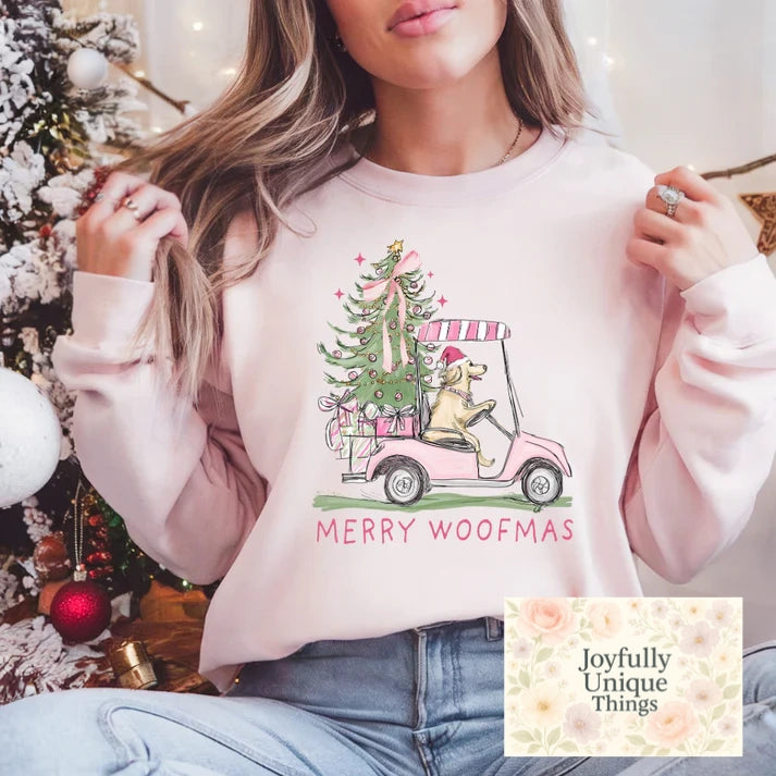 Merry Woofmas Dog Driving Golf Cart Short Sleeve T-Shirt