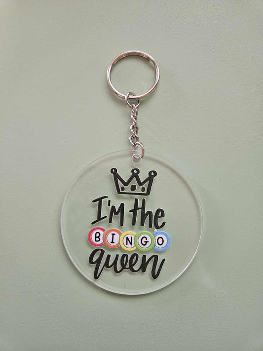 Clear Acrylic 3" Round Keychain With UV DTF Sticker I'm The Bingo Queen
