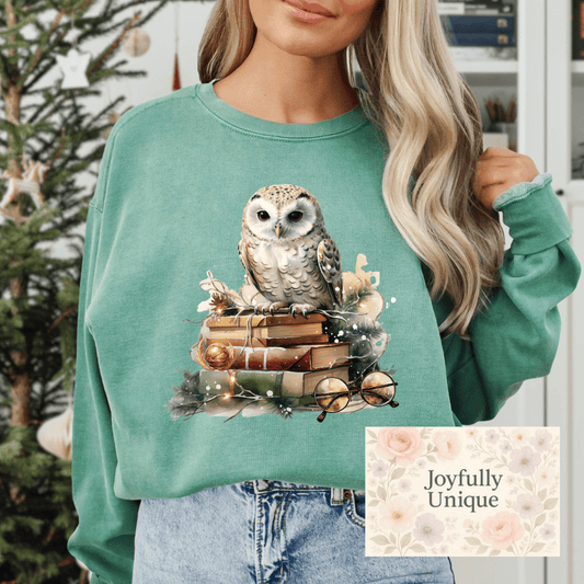 Short Sleeve T-Shirt Winter Owl & Books - Joyfully Unique