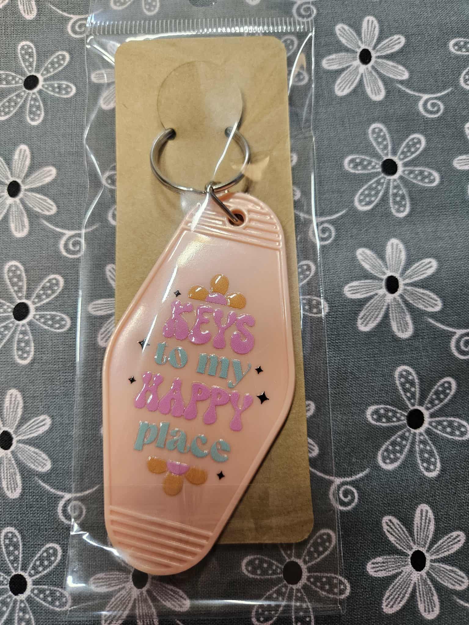 Retro Motel Keychain: Keys To My Happy Place - Joyfully Unique