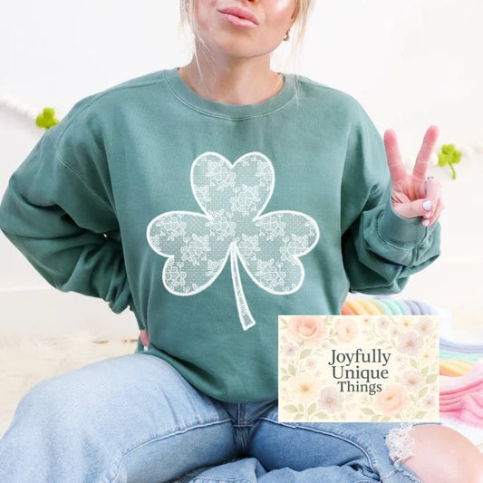 Short Sleeve T-Shirt: St Patrick's Day Lace Shamrock Print - Joyfully Unique Things