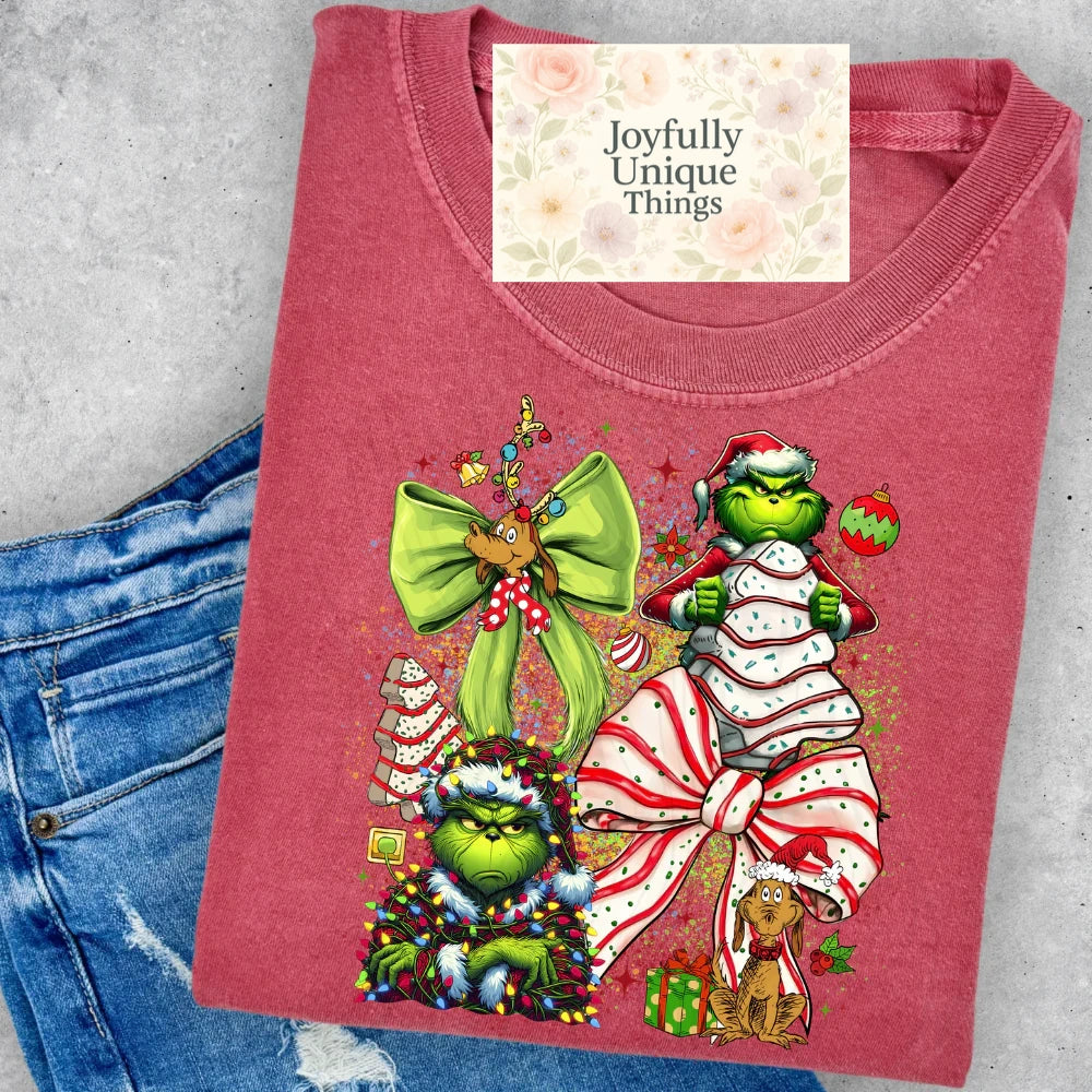 Short Sleeve T-Shirt Christmas  Max Grinch Gman Snack Cake Christmas Trees