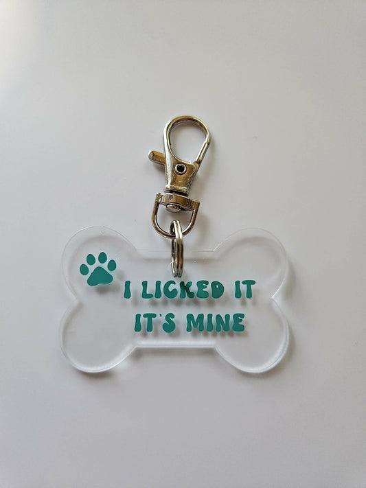 I Licked It Its Mine Teal Green Blue Vinyl Pet Tag - Joyfully Unique Things