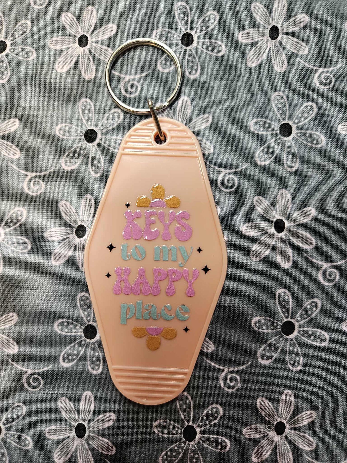 Retro Motel Keychain: Keys To My Happy Place - Joyfully Unique