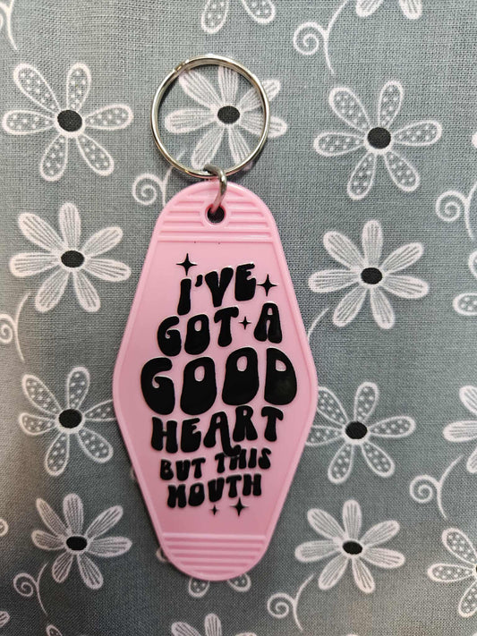 Retro Motel Keychain: I've Got A Good Heart But This Mouth - Joyfully Unique