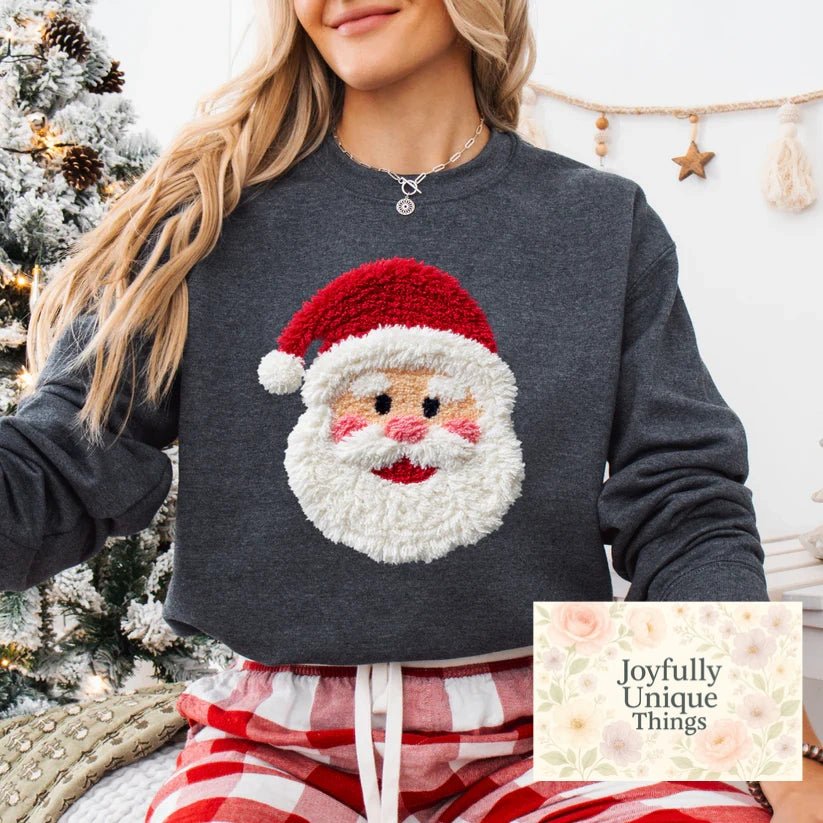 Short Sleeve T-Shirt Christmas Retro Faux Crochet Yarn Santa - Joyfully Unique Things