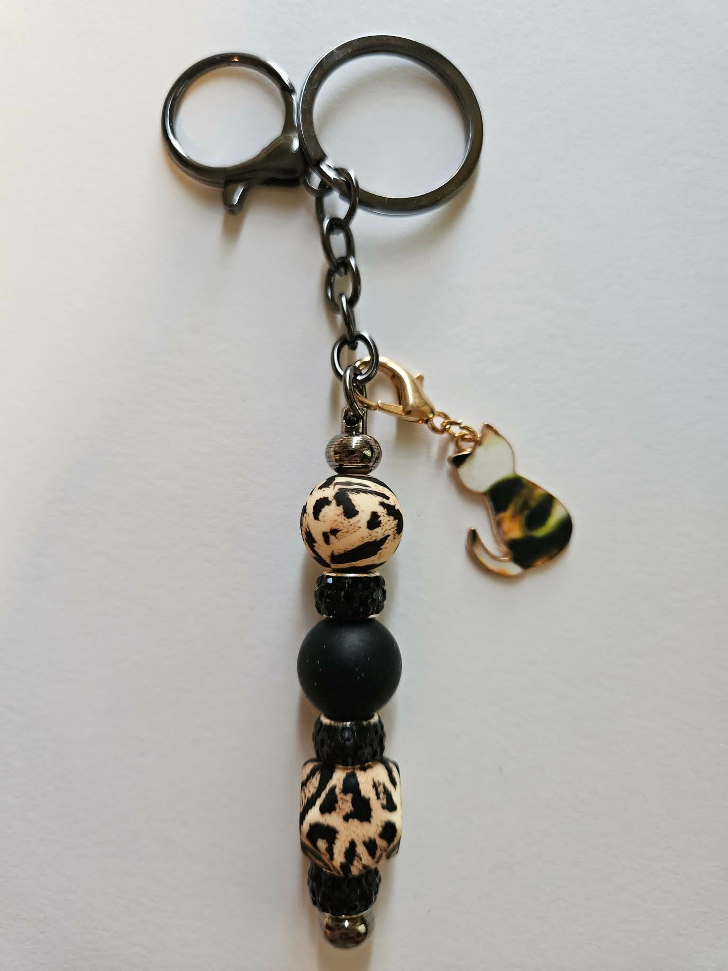 Leopard Print Bling Cat Kitty Charm Fun Gift Keychain - Joyfully Unique Things