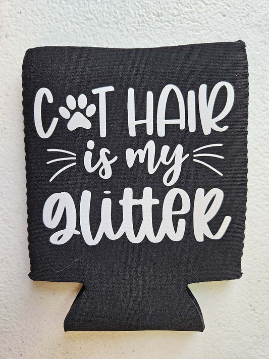 Cat Hair Is My Glitter Koozie Black & White - Joyfully Unique Things