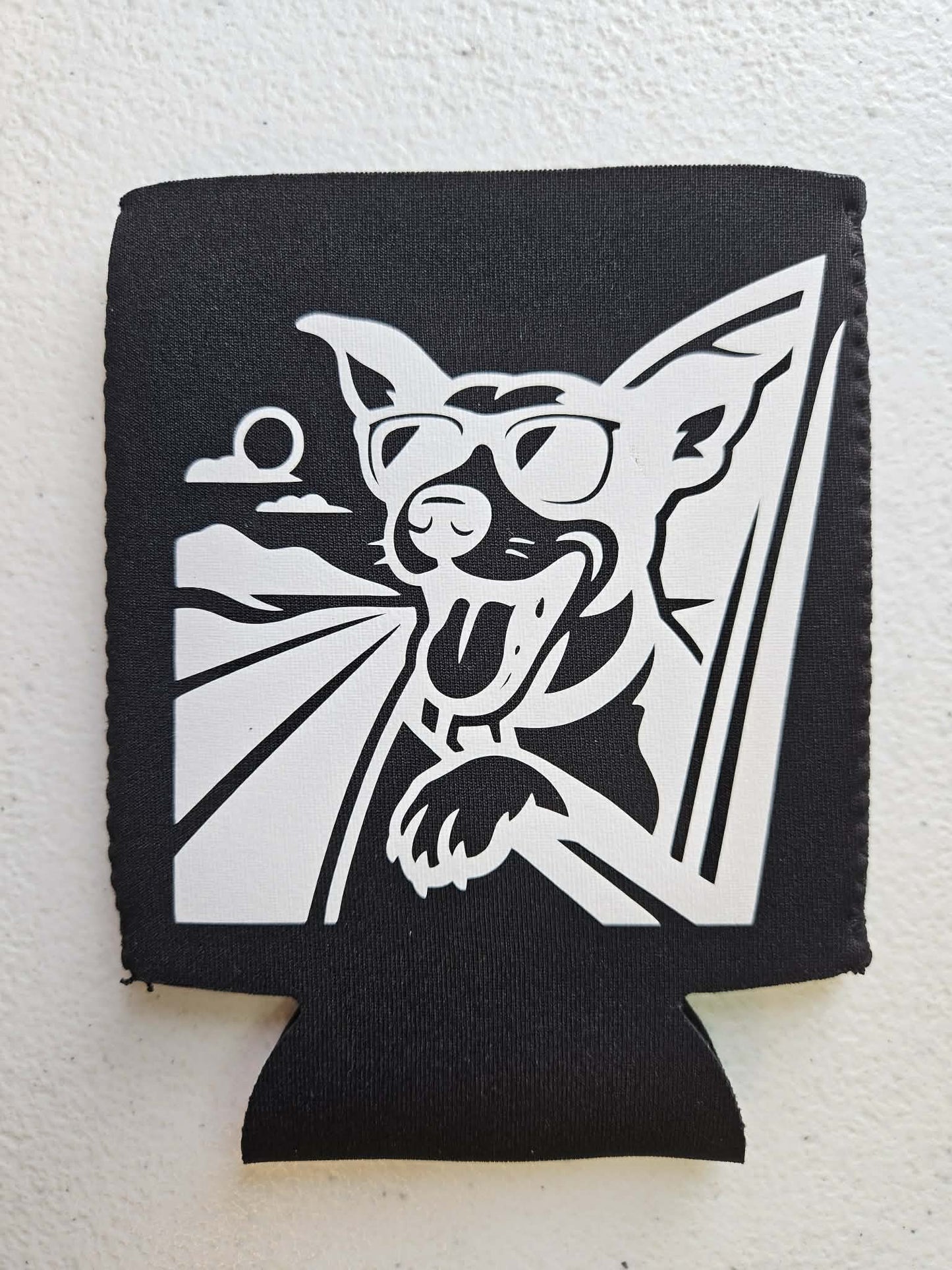 Road Trip Dog With Sunglasses Koozie Black & White - Joyfully Unique Things
