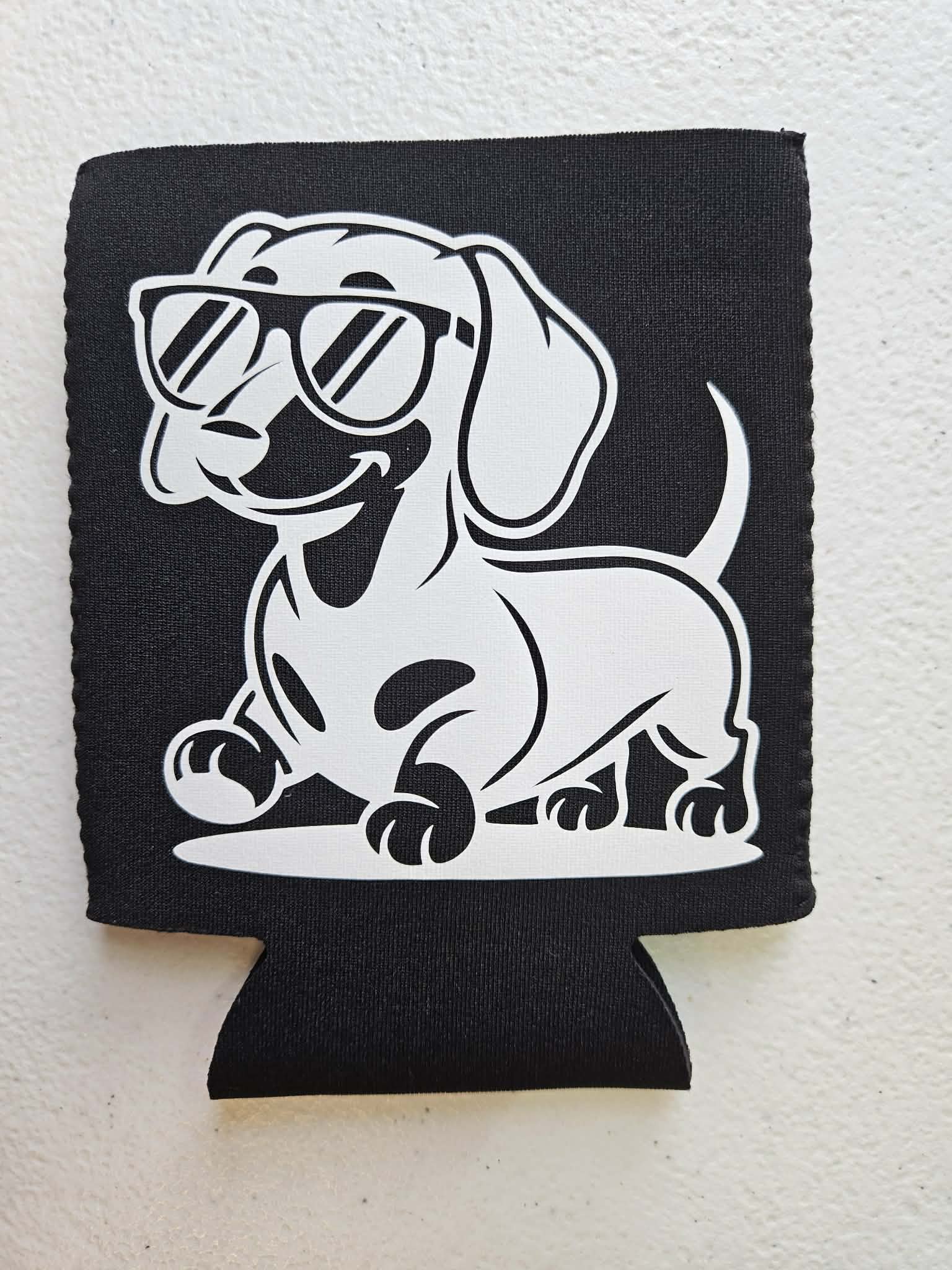 Dachshund Weiner Dog With Sunglasses Koozie Black & White - Joyfully Unique Things