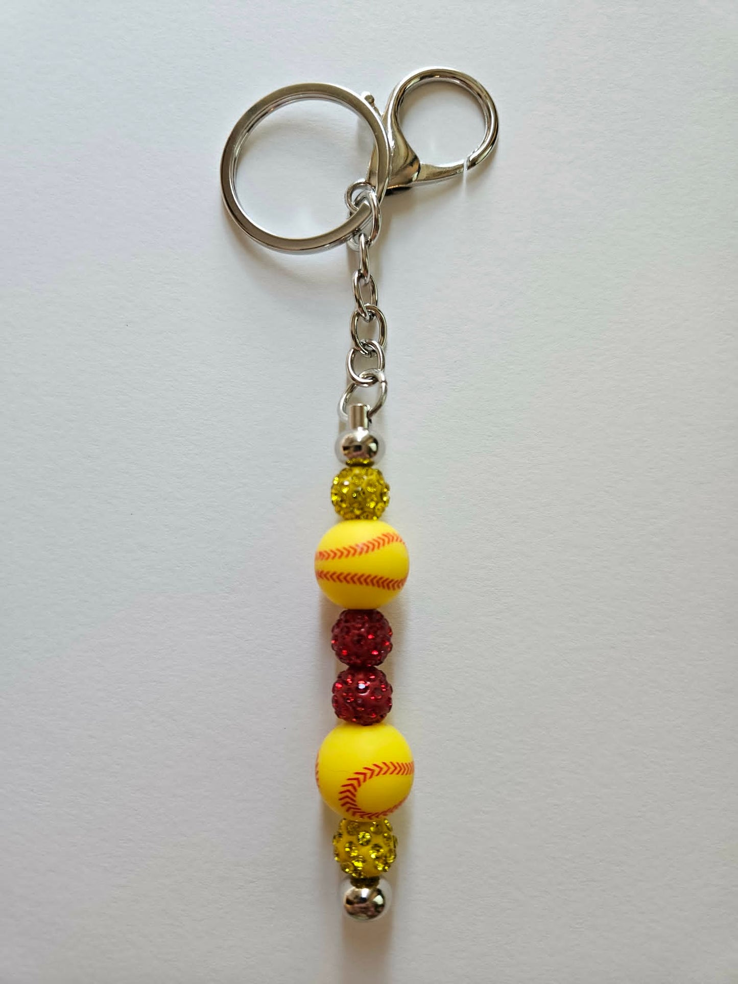 Yellow Softball Bling Fun Gift Keychain - Joyfully Unique Things