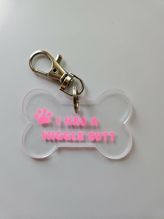 I Has A Wiggle Butt Pink Vinyl Pet Tag - Joyfully Unique Things