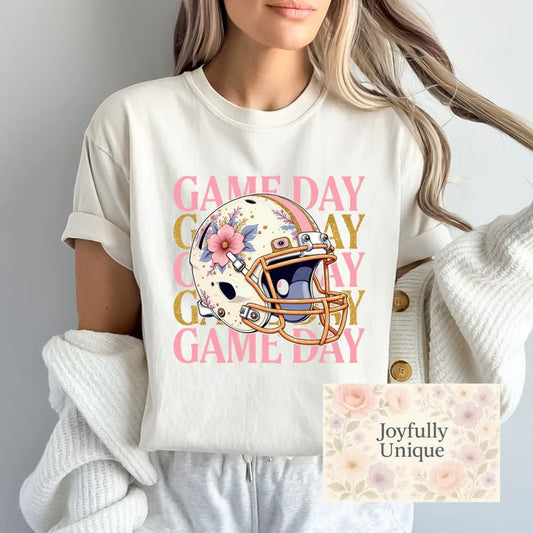 Short Sleeve T-Shirt Floral Football Helmet Game Day