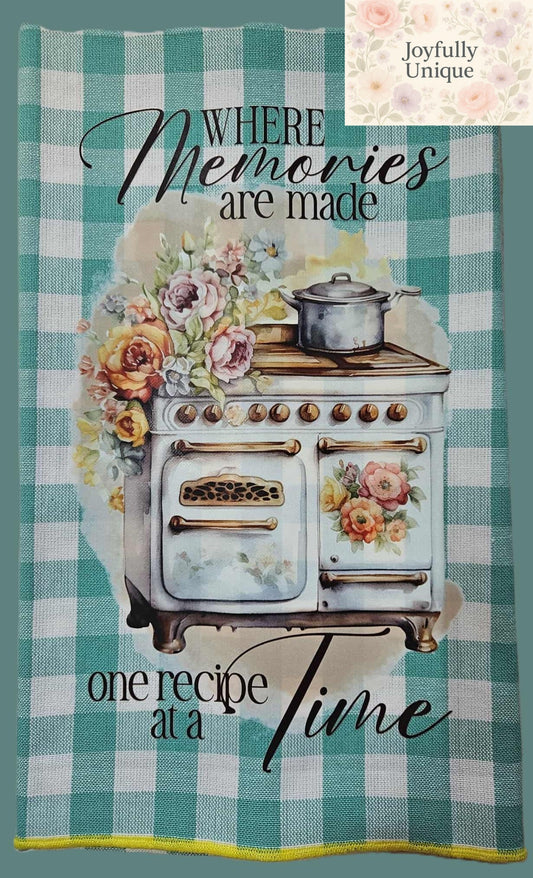 Kitchen Towel: Where Memories Are Made One Recipe At A Time Green Checkered - Joyfully Unique