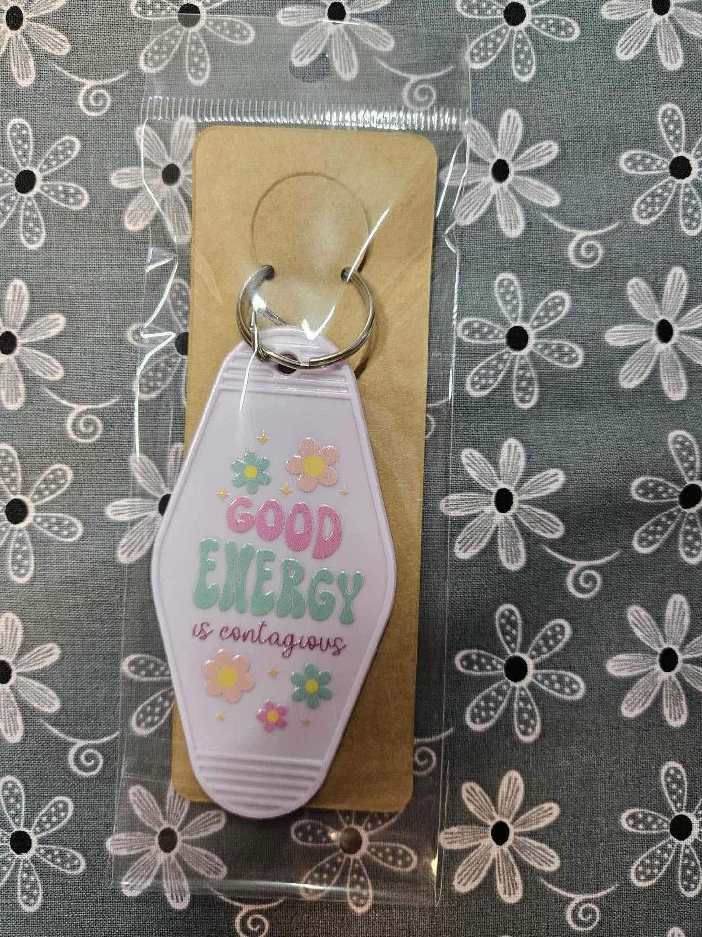 Retro Motel Keychain: Good Energy Is Contagious - Joyfully Unique
