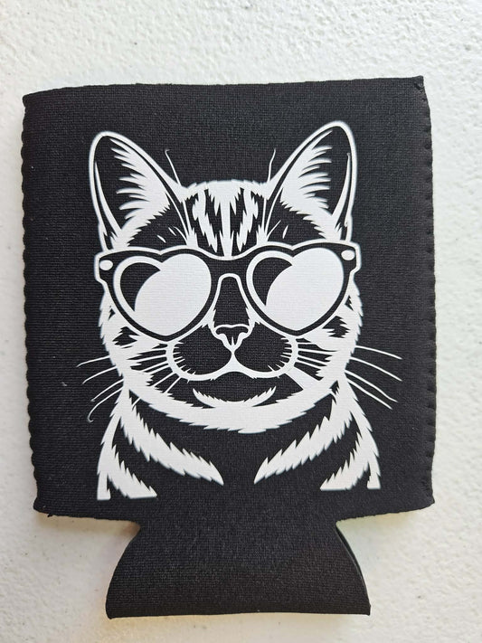 Cool Cat With Sunglasses Koozie Black & White - Joyfully Unique Things