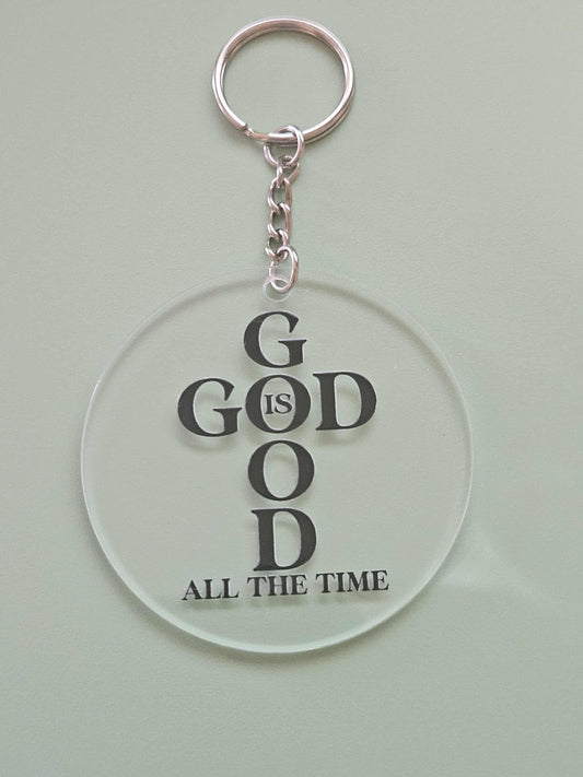 Clear Acrylic 3" Round Keychain With UV DTF Sticker God Is Good All The Time