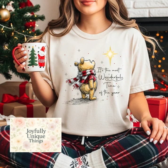 Winnie The Pooh Bear It's The Most Wonderful Time Of The Year Short Sleeve T-Shirt