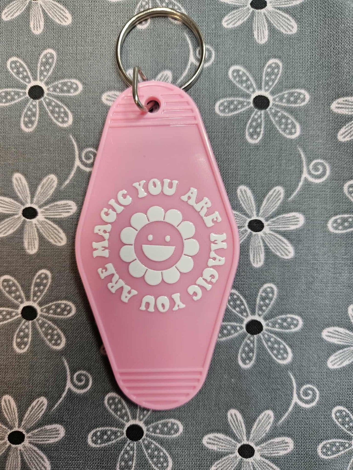 Retro Motel Keychain  - You Are Magic Daisy Flower Smiley Faces