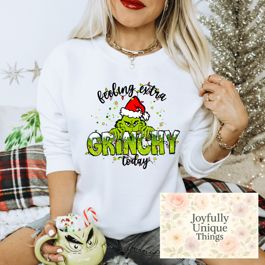 Short Sleeve T-Shirt Feeling Extra Grinchy Today Grinch Green Man With Festive Lights