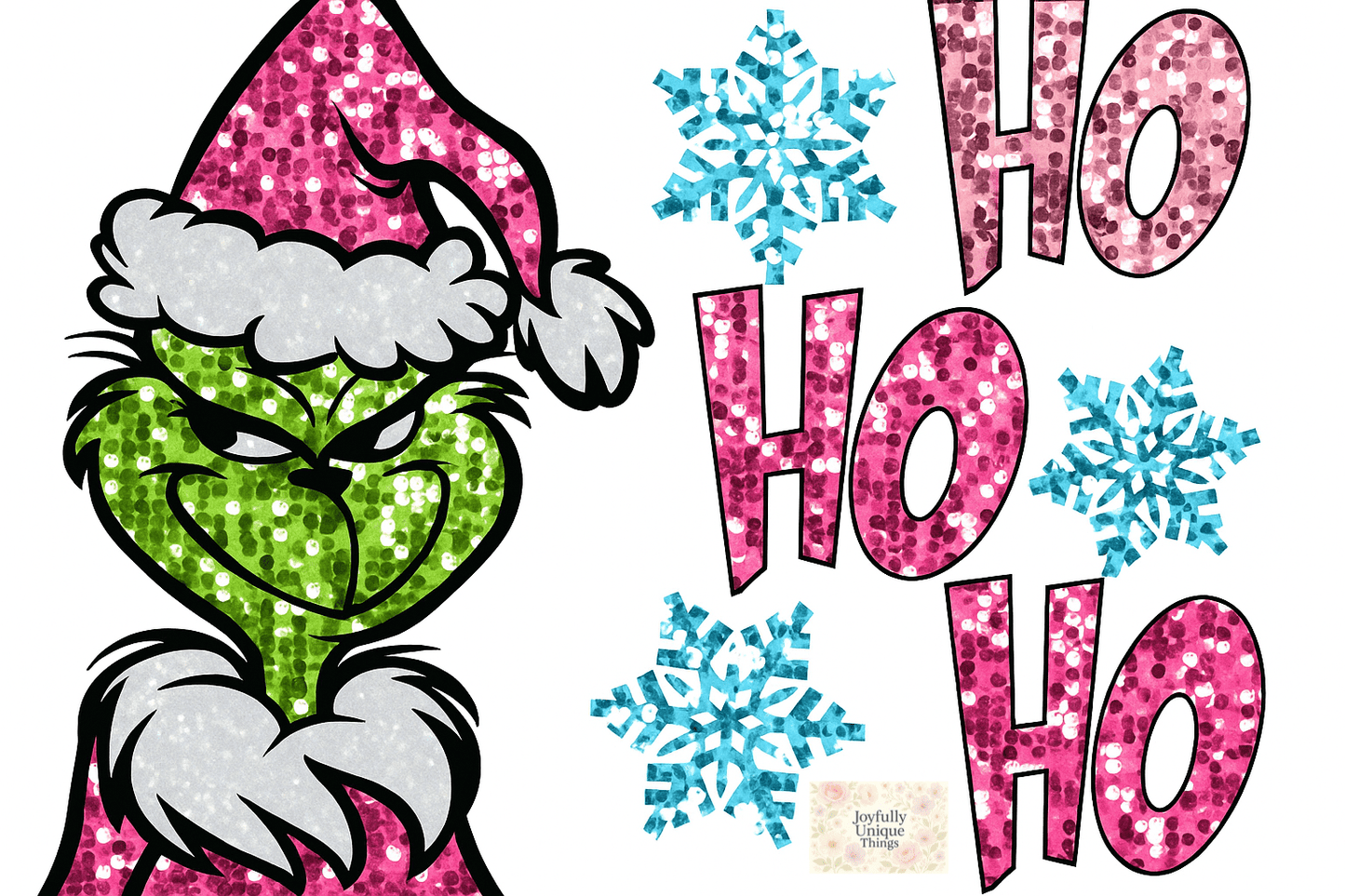 Short Sleeve T-Shirt Christmas Glitter Look Grinch Gman Ho Ho Ho - Joyfully Unique Things