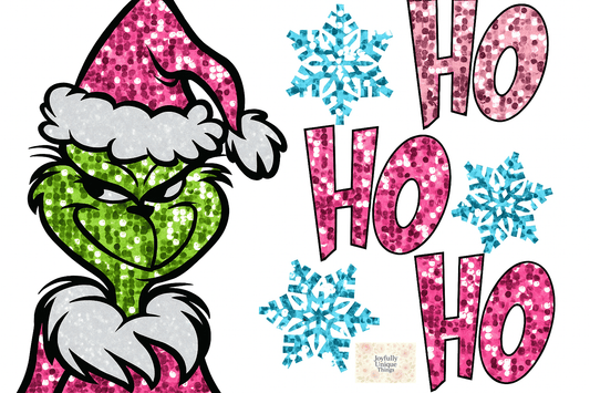 Short Sleeve T-Shirt Christmas Glitter Look Grinch Gman Ho Ho Ho - Joyfully Unique Things