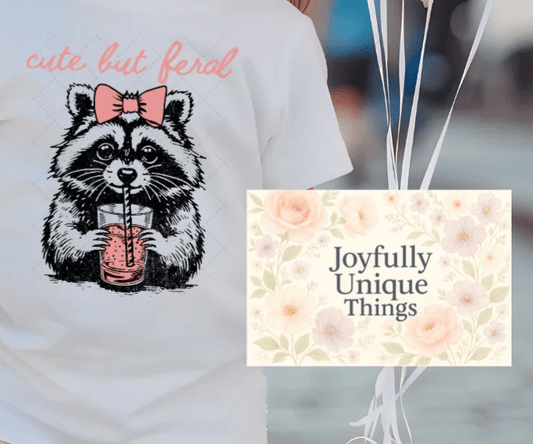 Short Sleeve T-Shirt Pink Bow Feral Raccoon Trash Panda Cute But Feral - Joyfully Unique Things