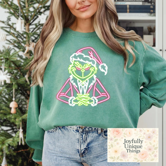 Short Sleeve T-Shirt Neon Bright Christmas Santa Grinch G Man