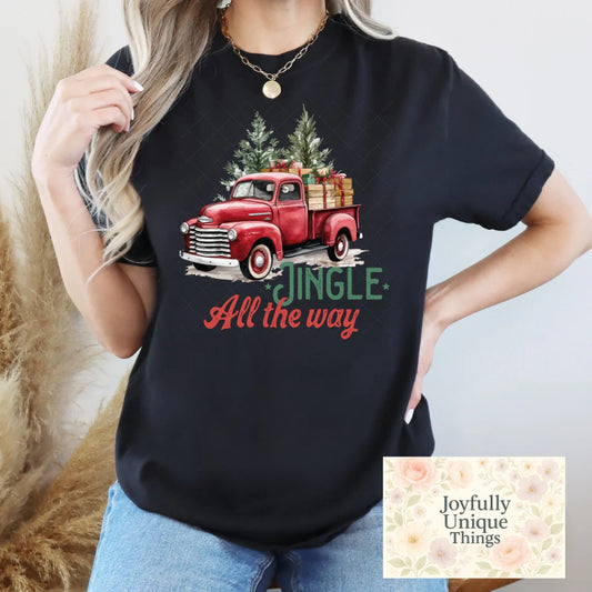 Short Sleeve T-Shirt Christmas Vintage Old Red Truck Jingle All The Way