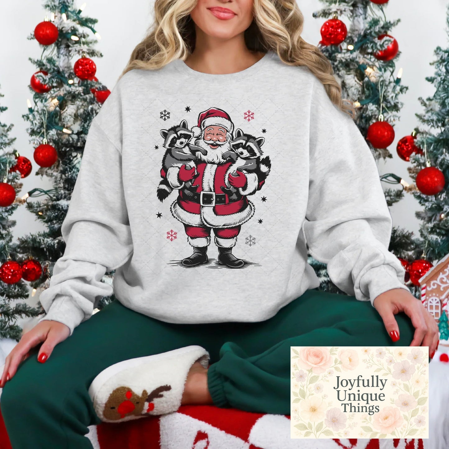 Short Sleeve T-Shirt Christmas Santa Claus Raccoon Trash Pandas