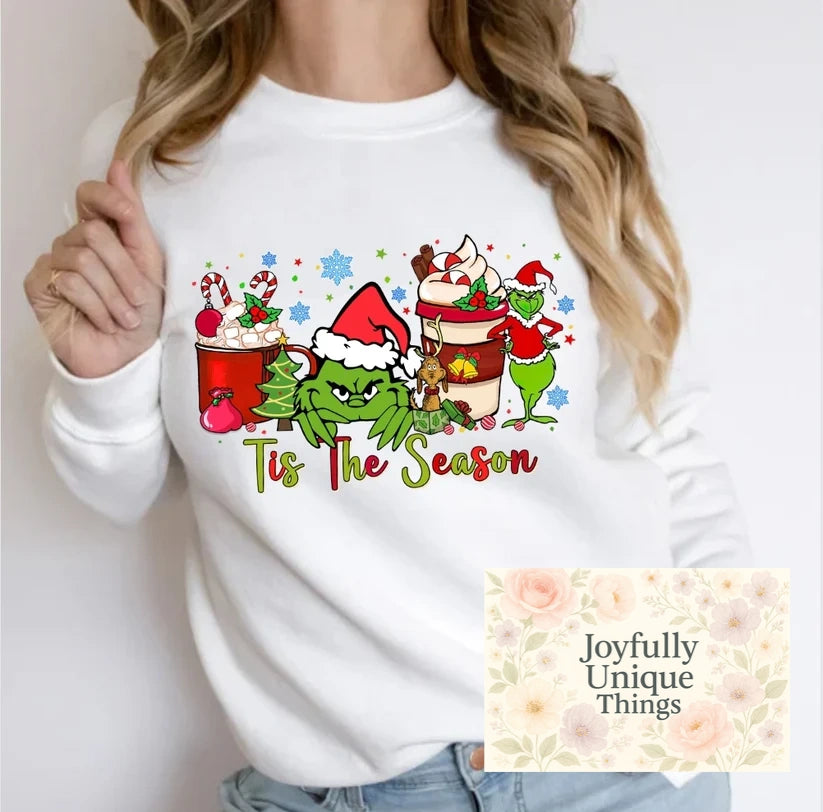 Short Sleeve T-Shirt Tis The Season Cute Grinch & Hot Coco