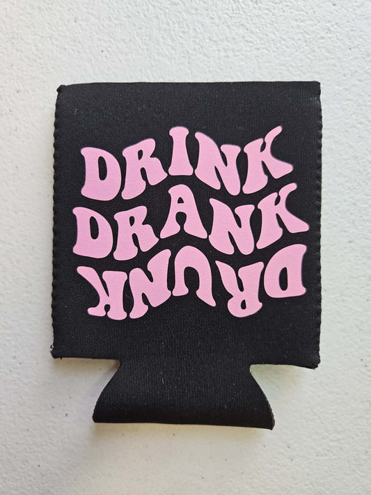 Drink Drank Drunk Koozie Black & Pink - Joyfully Unique Things